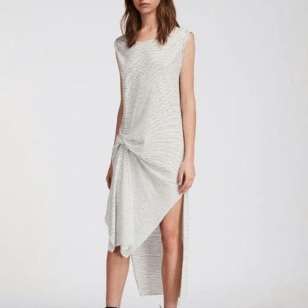AllSaints White Black Striped Sleeveless Hi-Low Jersey Knit Dress Size M